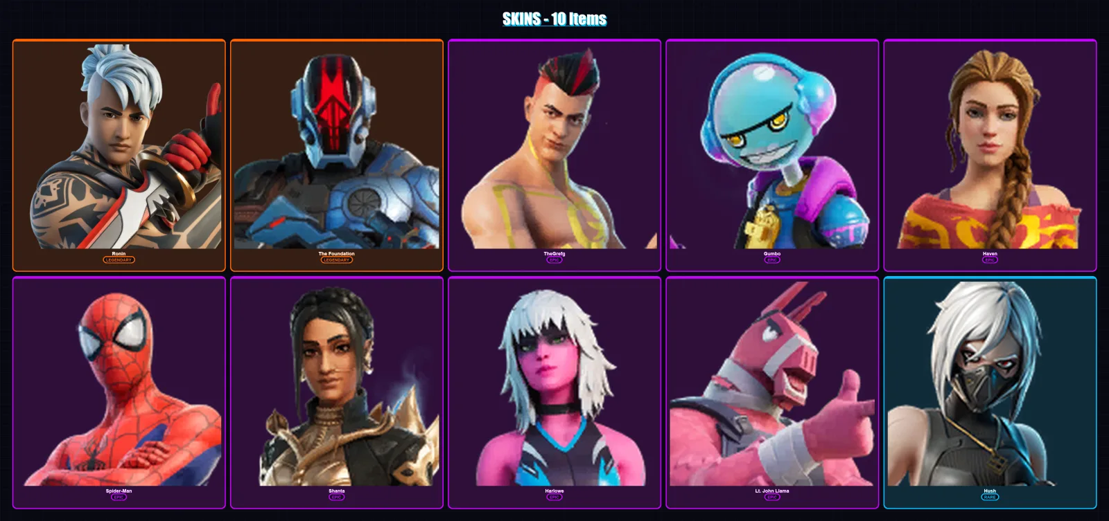 [PS4/PS5/XBOX/PC] | Ronin | The Foundation | TheGrefg | Gumbo | Haven | 10 skin | 21 pickaxe | 23 emote | 21 glider | Lv486