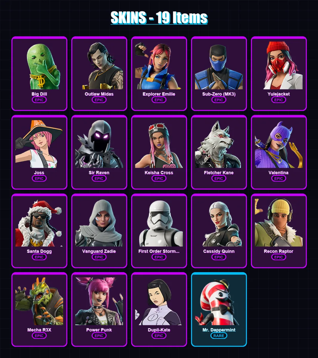 [PS4/PS5/XBOX/PC] | Big Dill | Outlaw Midas | Explorer Emilie | Sub-Zero (MK3) | Yulejacket | 19 skin | 26 pickaxe | 22 emote | 15 glider | Lv247