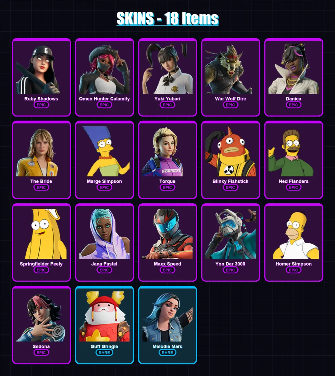 [PC/XBOX/PSN] | Ruby Shadows | Omen Hunter Calamity | Yuki Yubari | War Wolf Dire | Danica | 18 skin | 23 pickaxe | 20 emote | 19 glider | Lv215