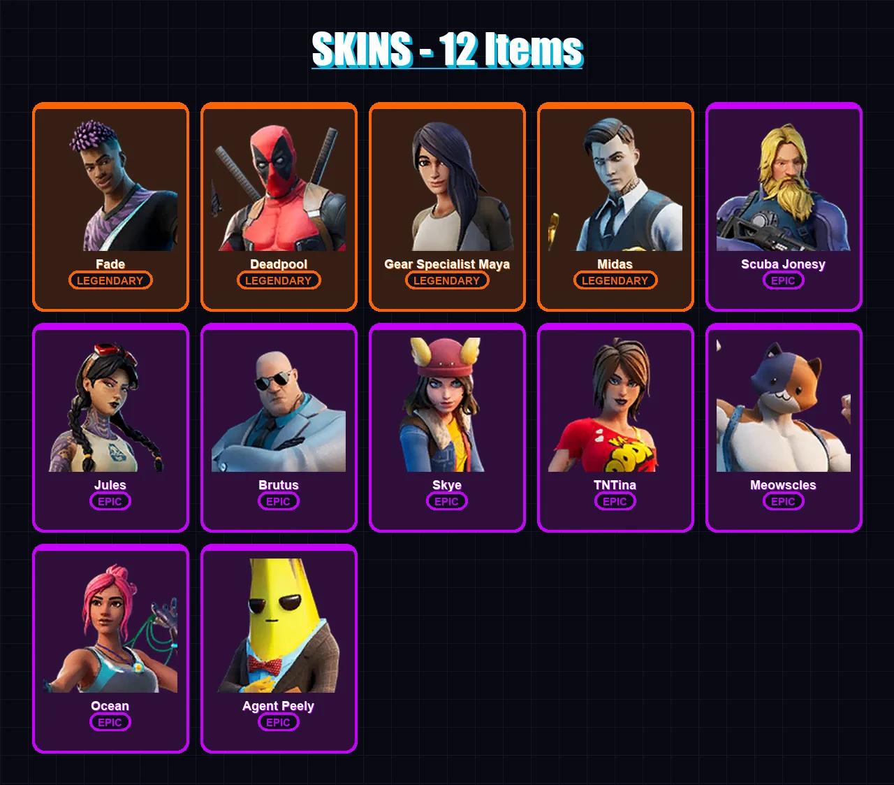 [PC/XBOX/PSN] | Fade | Deadpool | Gear Specialist Maya | Midas | Scuba Jonesy | 12 skin | 13 pickaxe | 13 emote | 17 glider | Lv164 — Fortnite account