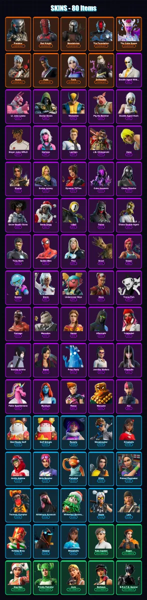 [PC/PSN] | Predator | Red Knight | Mandalorian | The Foundation | The Cube Queen | 80 skin | 128 pickaxe | 77 emote | 94 glider | Lv1623