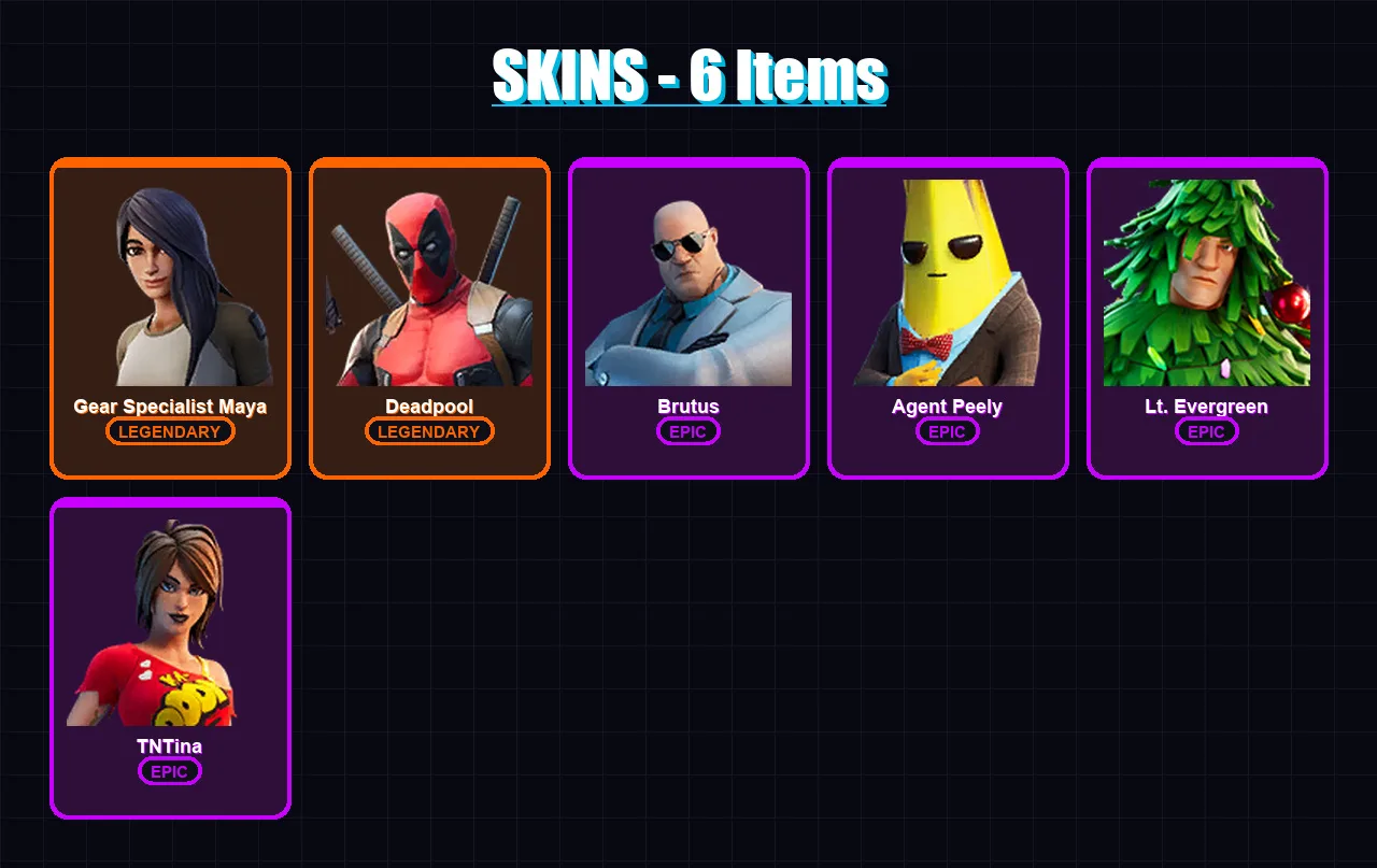 [PS4/PS5/XBOX/PC] | Gear Specialist Maya | Deadpool | Brutus | Agent Peely | Lt. Evergreen | 6 skin | 8 pickaxe | 17 emote | 12 glider | Lv242