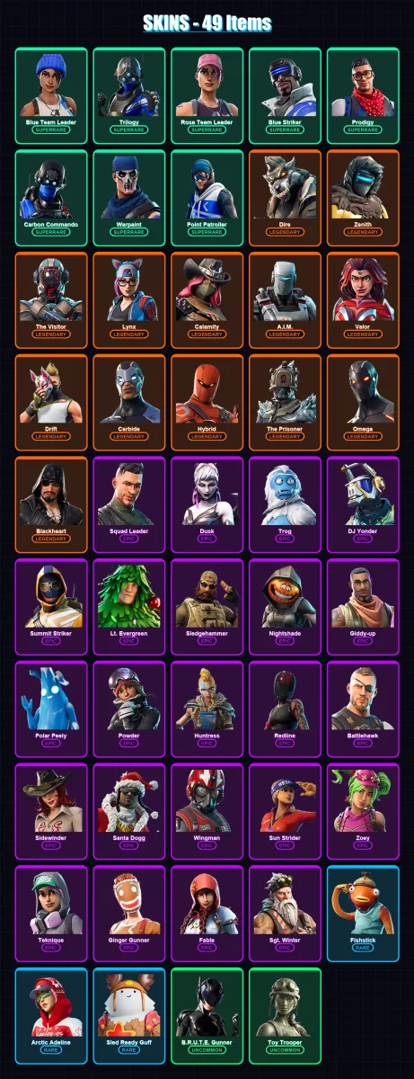 [PS4/PS5/XBOX/PC] | Blue Team Leader | Trilogy | Rose Team Leader | Blue Striker | Prodigy | 49 skin | 75 pickaxe | 76 emote | 83 glider | Lv1189