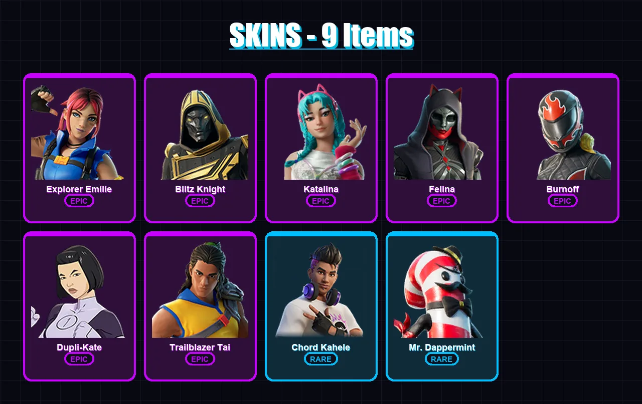 [PS4/PS5/XBOX/PC] | Explorer Emilie | Blitz Knight | Katalina | Felina | Burnoff | 9 skin | 48 pickaxe | 20 emote | 28 glider | Lv463