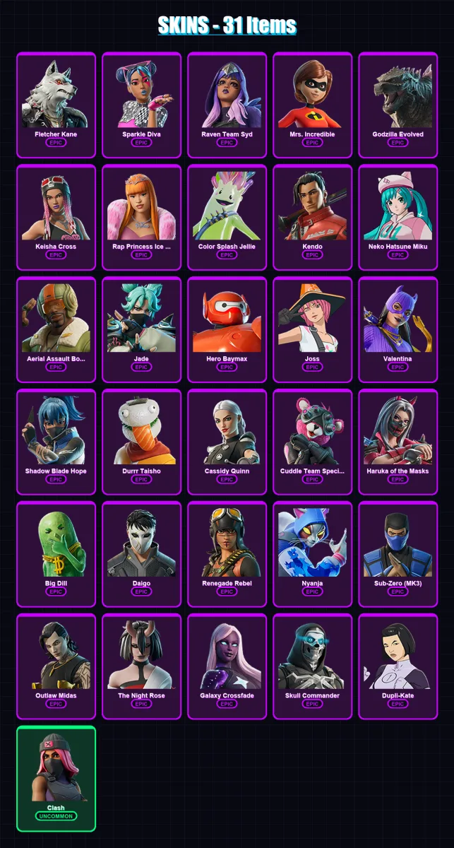 [SWITCH/XBOX/PSN/PC] | Fletcher Kane | Sparkle Diva | Raven Team Syd | 31 skin | Lv373