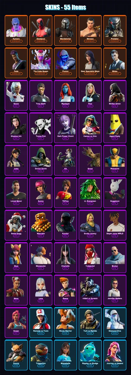[PS4/PS5/XBOX/PC] | Kymera | Deadpool | Mandalorian | Menace | Predator | 55 skin | 90 pickaxe | 52 emote | 69 glider | Lv984 — Fortnite account