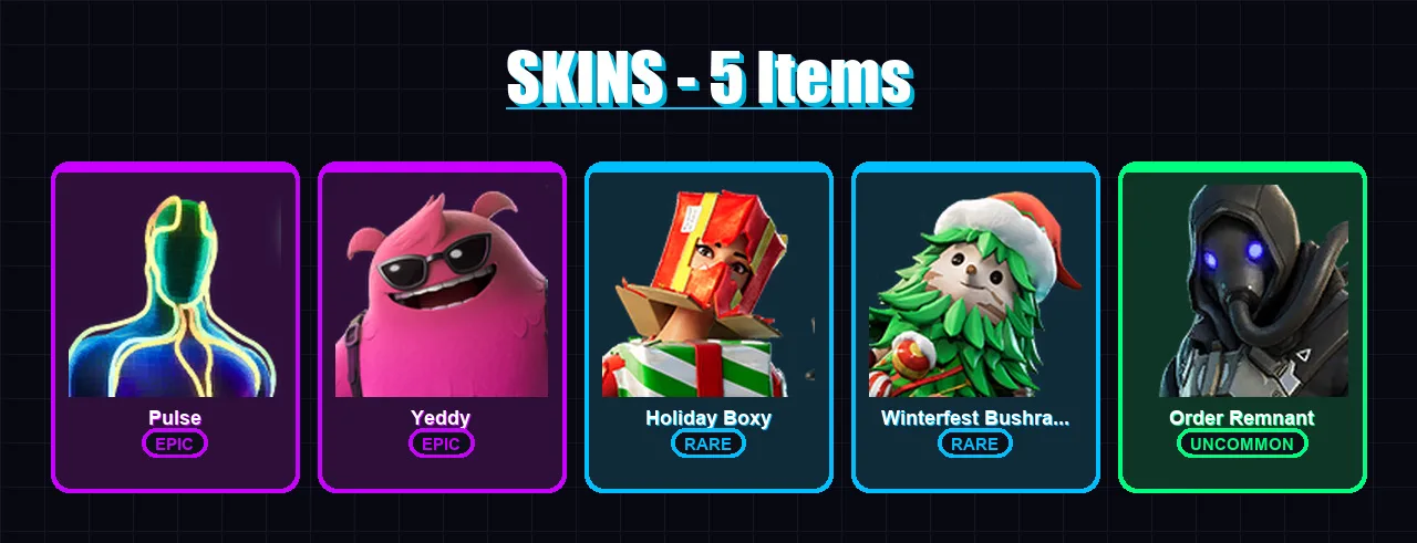 [PC/XBOX/PSN] | Pulse | Yeddy | Holiday Boxy | Winterfest Bushranger | Order Remnant | 5 skin | 13 pickaxe | 6 emote | 18 glider | Lv237