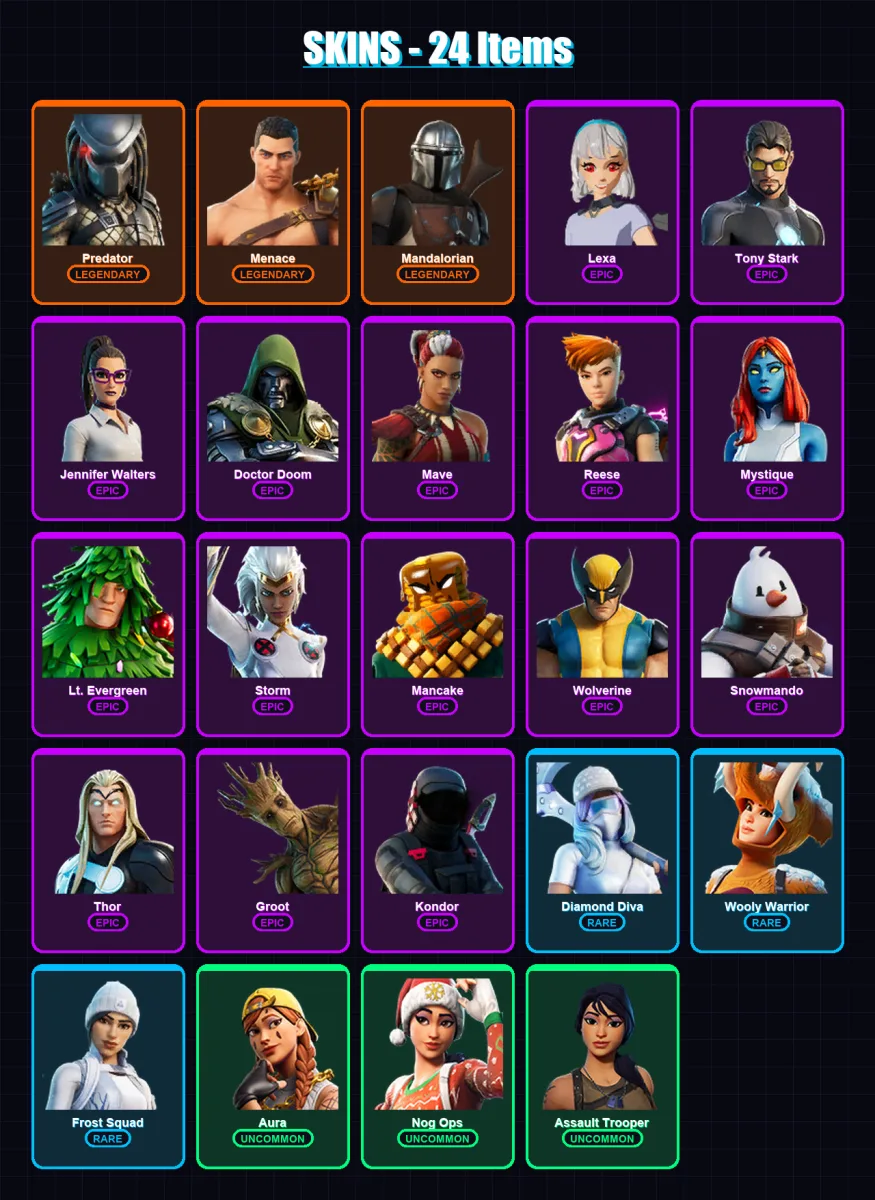 [PC/XBOX/PSN] | Predator | Menace | Mandalorian | Lexa | Tony Stark | 24 skin | 31 pickaxe | 39 emote | 29 glider | Lv554 — Fortnite account