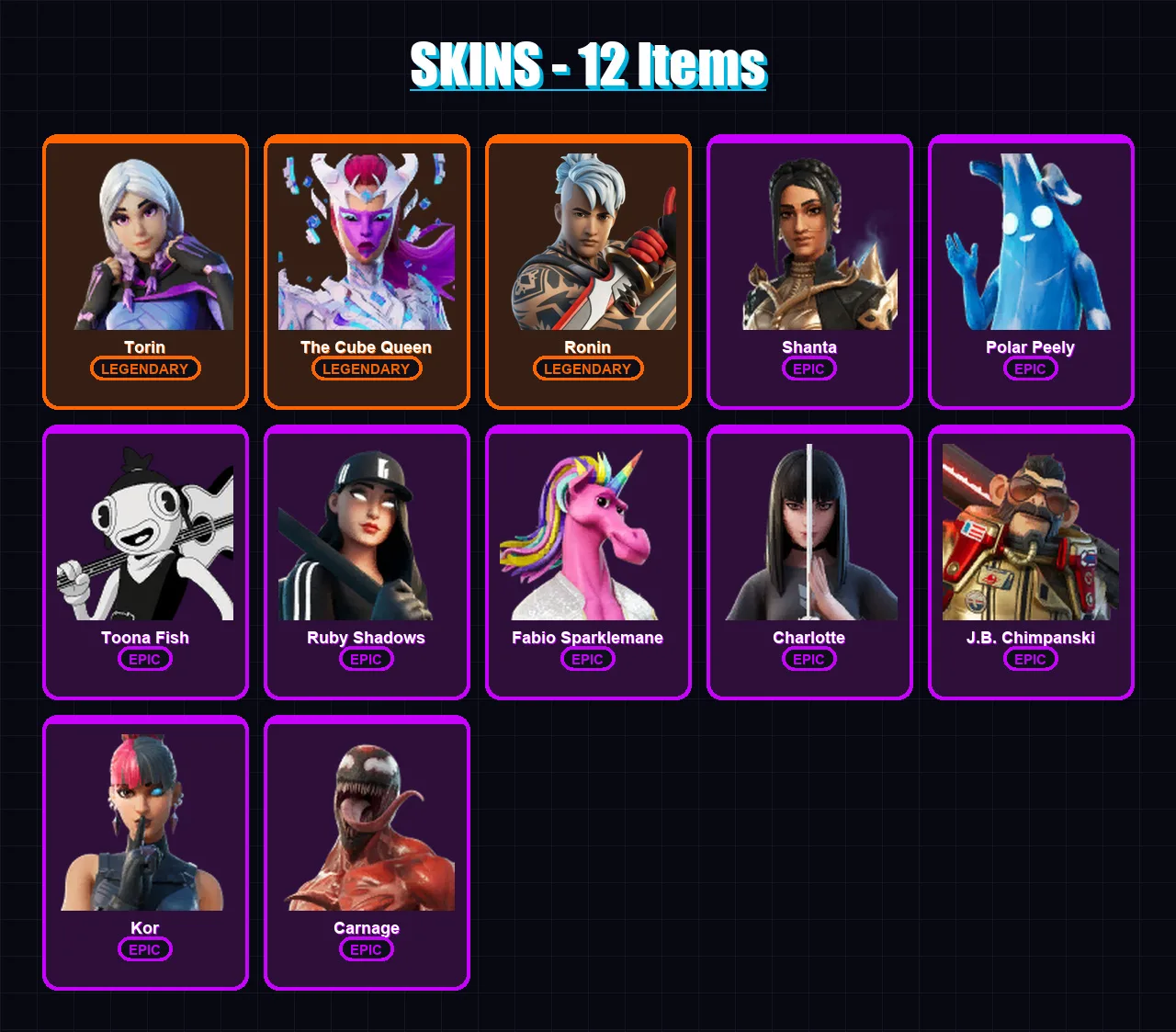 [PC/XBOX/PSN] | Torin | The Cube Queen | Ronin | Shanta | Polar Peely | 12 skin | 20 pickaxe | 16 emote | 22 glider | Lv475