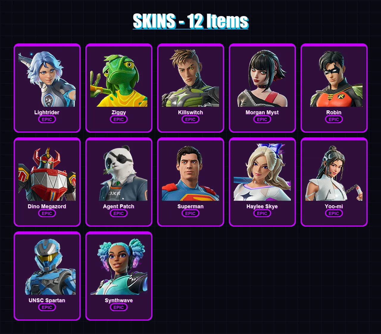 [PC/XBOX/PSN] | Lightrider | Ziggy | Killswitch | Morgan Myst | Robin | 12 skin | 27 pickaxe | 15 emote | 20 glider | Lv233 — Fortnite account