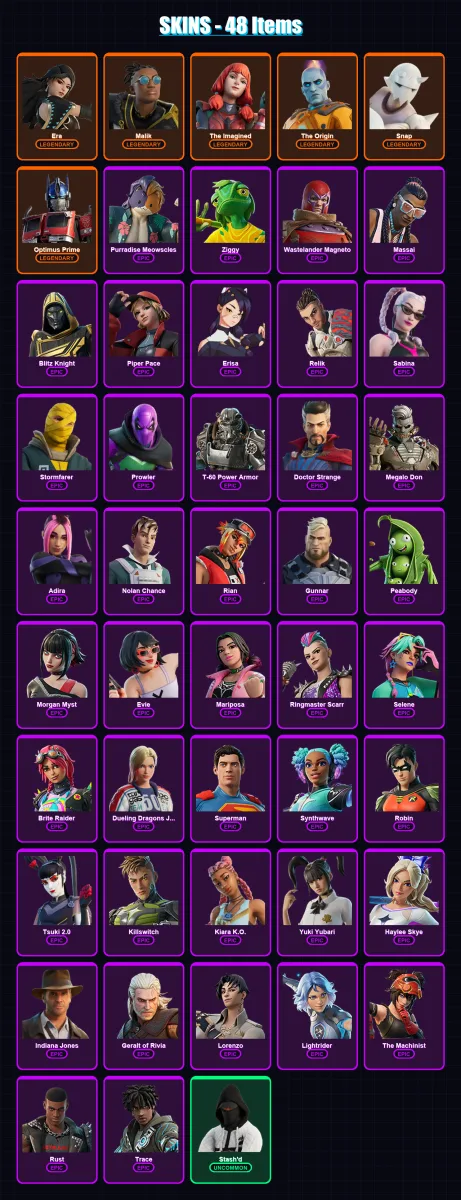 [PS4/PS5/XBOX/PC] | Era | Malik | The Imagined | The Origin | Snap | 48 skin | 90 pickaxe | 60 emote | 77 glider | Lv1416