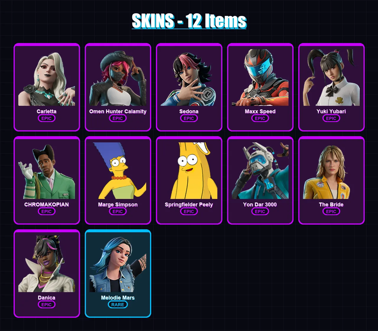 [PC/XBOX/PSN] | Carletta | Omen Hunter Calamity | Sedona | Maxx Speed | Yuki Yubari | 12 skin | 16 pickaxe | 12 emote | 7 glider | Lv61