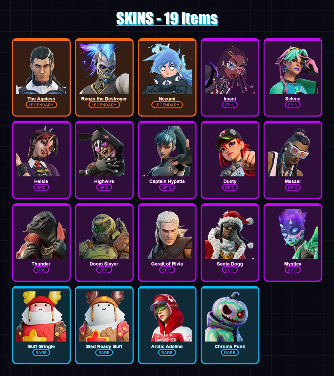 [PC/XBOX/PSN] | The Ageless | Renzo the Destroyer | Nezumi | Imani | Selene | 19 skin | 30 pickaxe | 21 emote | 28 glider | Lv299 — Fortnite account