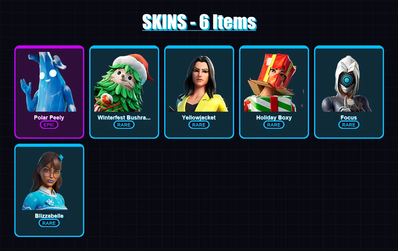 [PC/XBOX/PSN] | Polar Peely | Winterfest Bushranger | Yellowjacket | Holiday Boxy | Focus | 6 skin | 18 pickaxe | 7 emote | 16 glider | Lv123