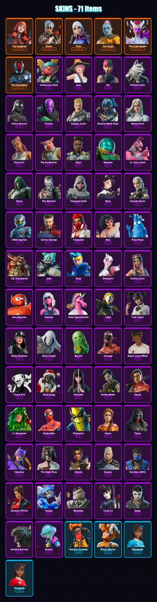 [PC/XBOX/PSN] | The Imagined | Ronin | Torin | The Origin | The Cube Queen | 71 skin | 137 pickaxe | 81 emote | 105 glider | Lv1861