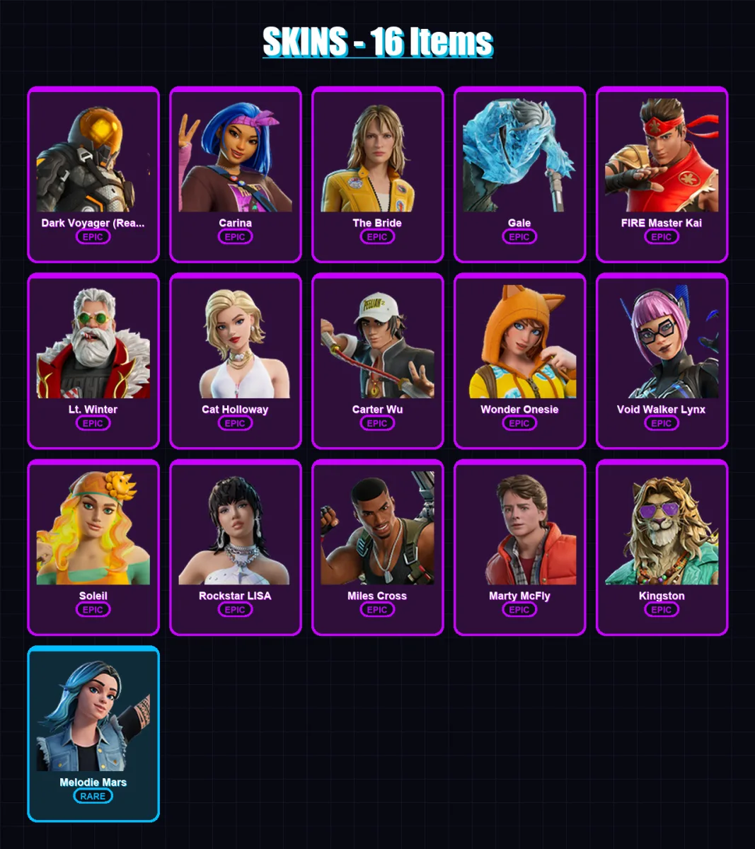 [PC/PSN] | Dark Voyager (Reality Redacted) | Carina | The Bride | Gale | FIRE Master Kai | 16 skin | 20 pickaxe | 18 emote | 14 glider | Lv154