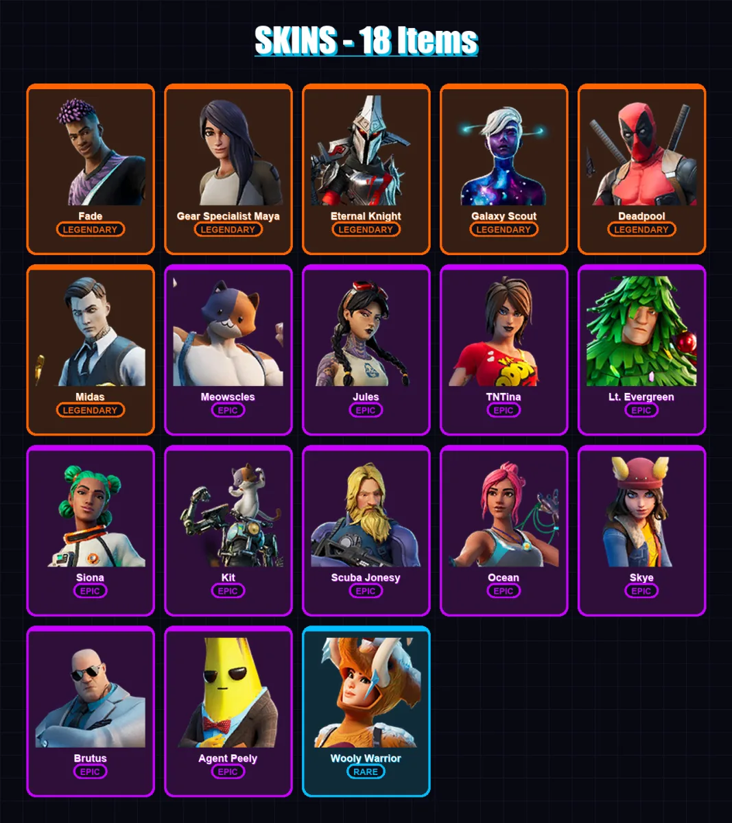 [PC/XBOX/PSN] | Fade | Gear Specialist Maya | Eternal Knight | Galaxy Scout | Deadpool | 18 skin | 23 pickaxe | 34 emote | 34 glider | Lv523