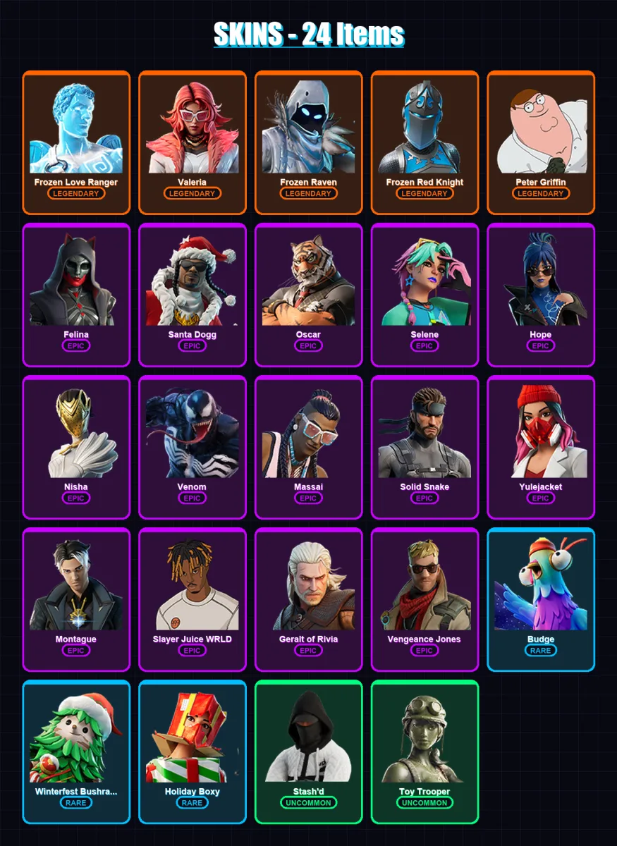 [PC/XBOX/PSN] | Frozen Love Ranger | Valeria | Frozen Raven | Frozen Red Knight | Peter Griffin | 24 skin | 42 pickaxe | 21 emote | 32 glider | Lv41