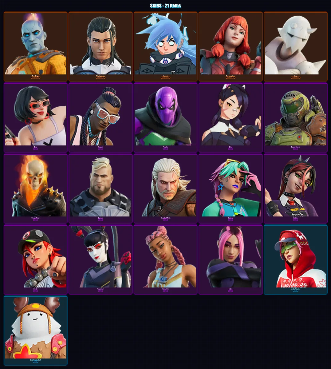 [PC/XBOX/PSN] | The Origin | The Ageless | Nezumi | The Imagined | Snap | 21 skin | 26 pickaxe | 21 emote | 28 glider | Lv400