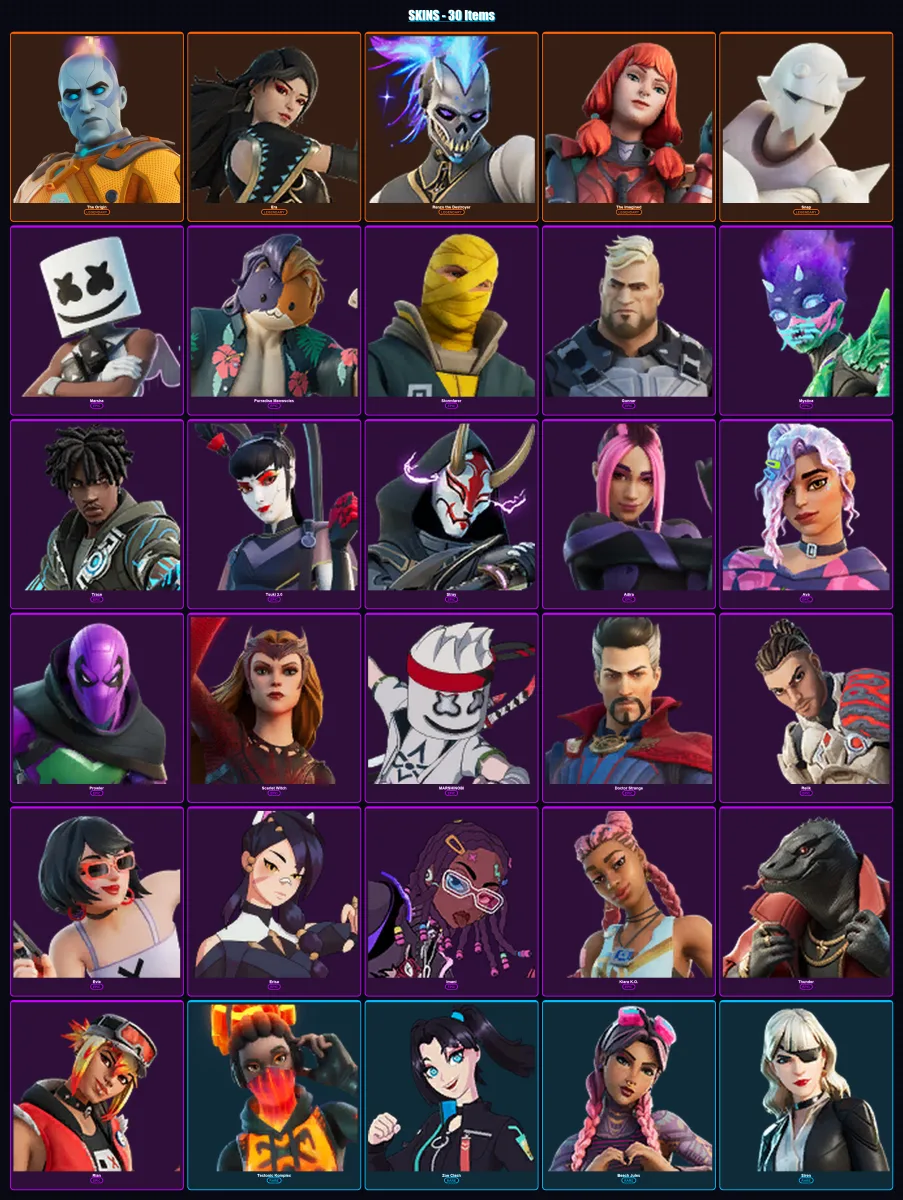 [SWITCH/PSN/PC] | The Origin | Era | Renzo the Destroyer | The Imagined | Snap | 30 skin | 28 pickaxe | 27 emote | 28 glider | Lv328