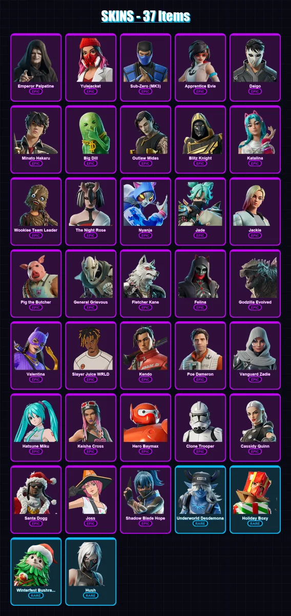 [PS4/PS5/XBOX/PC] | Emperor Palpatine | Yulejacket | Sub-Zero (MK3) | Apprentice Evie | Daigo | 37 skin | 81 pickaxe | 48 emote | 53 glider | Lv1211 — Fortnite account