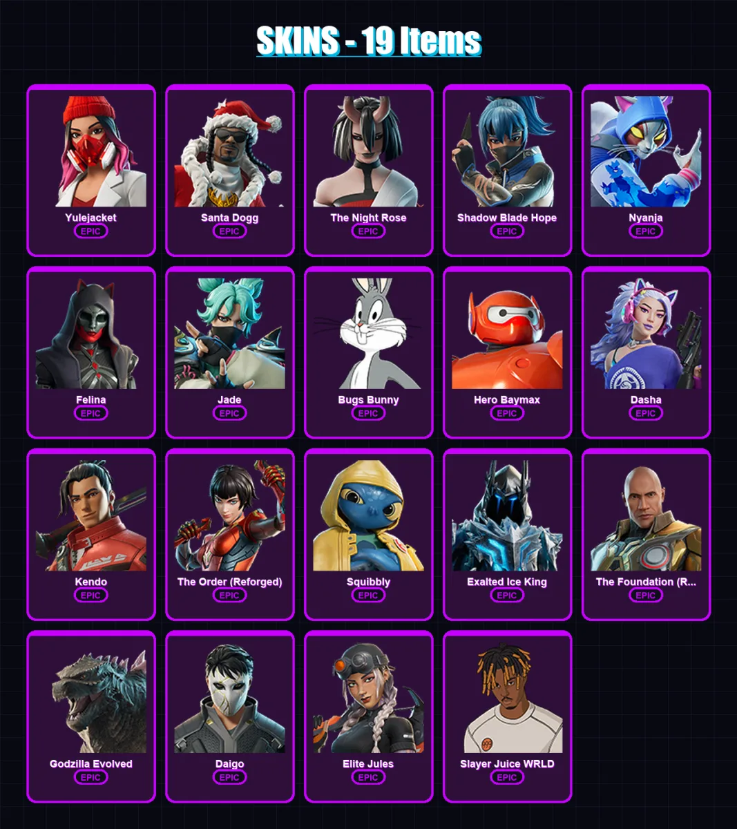 [PC/XBOX/PSN] | Yulejacket | Santa Dogg | The Night Rose | Shadow Blade Hope | Nyanja | 19 skin | 45 pickaxe | 27 emote | 28 glider | Lv396 — Game account