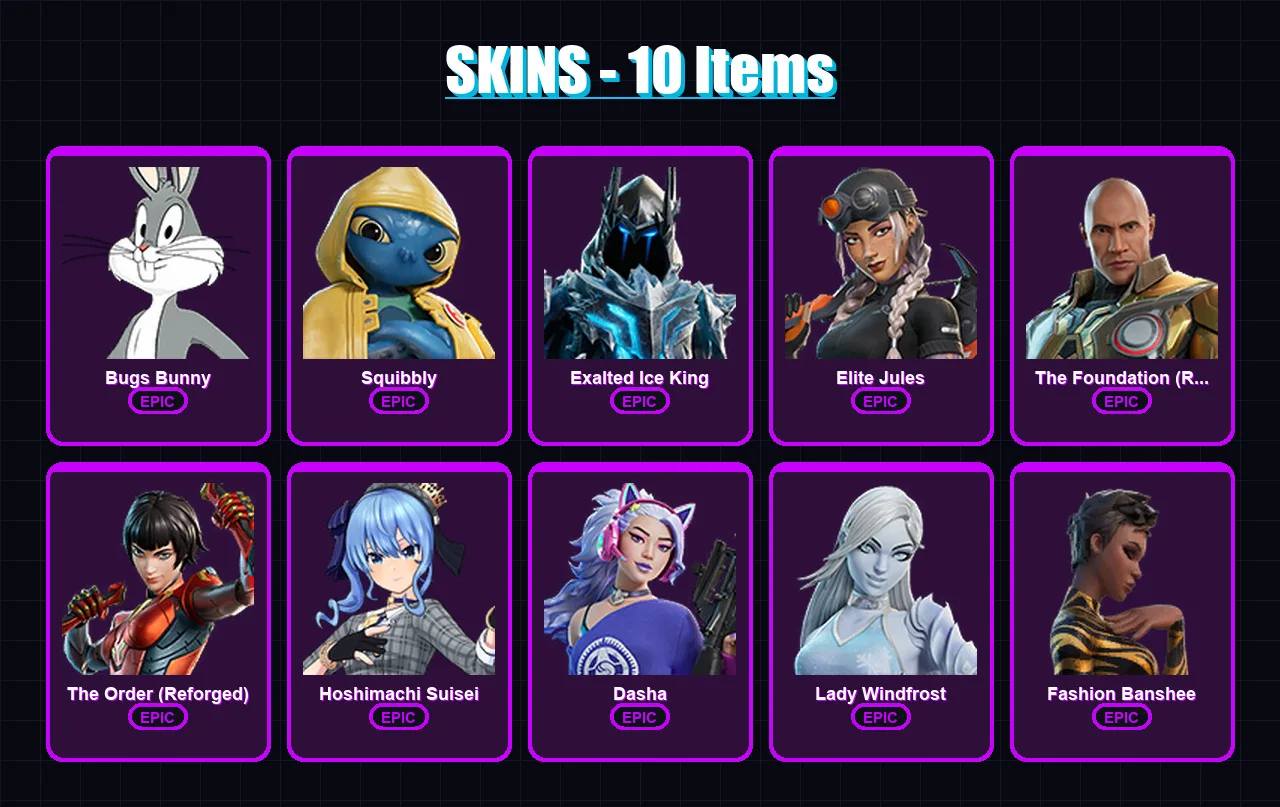 [PS4/PS5/XBOX/PC] | Bugs Bunny | Squibbly | Exalted Ice King | 10 skin | Lv226
