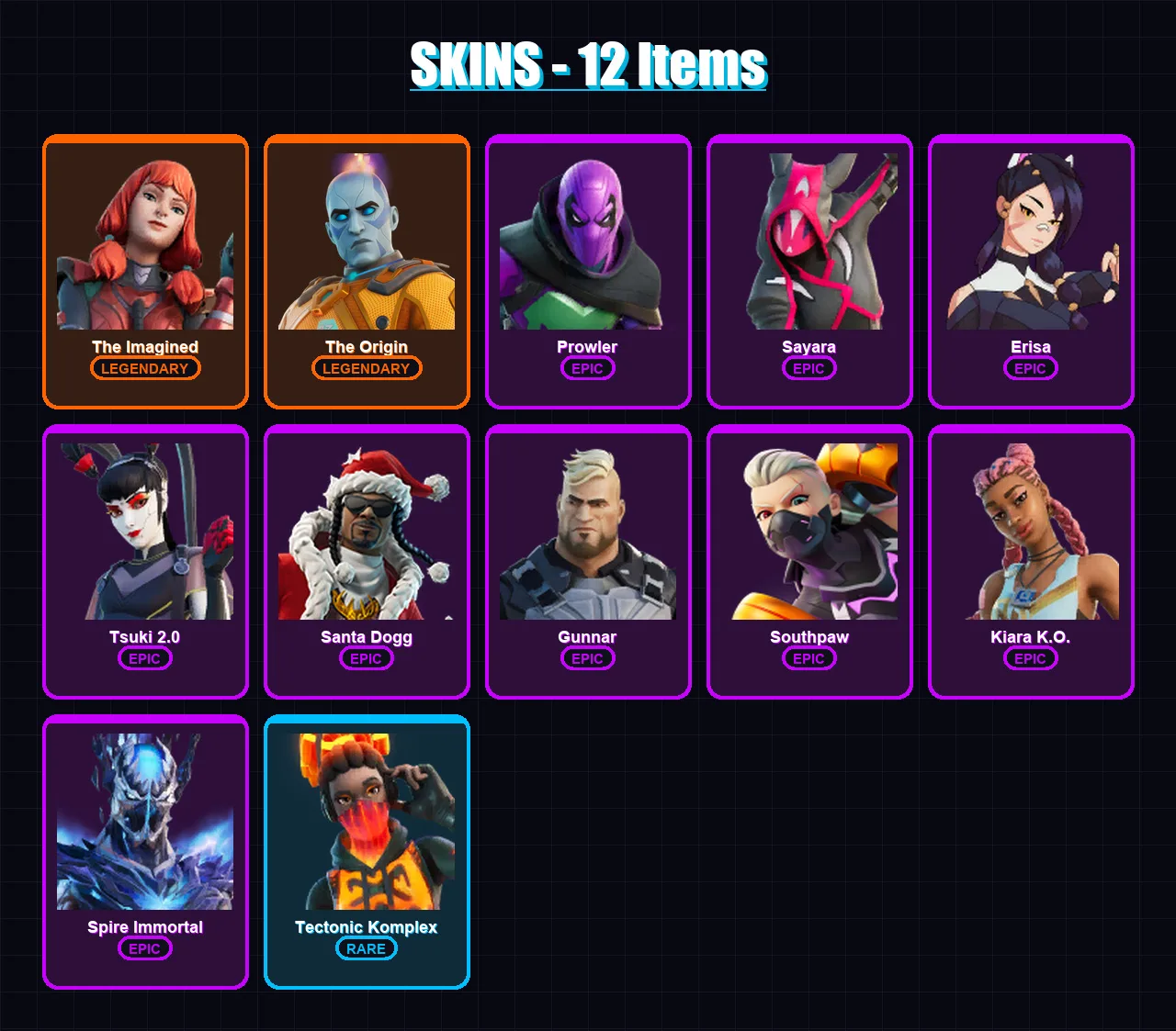 [PC/XBOX/PSN] | The Imagined | The Origin | Prowler | Sayara | Erisa | 12 skin | 22 pickaxe | 9 emote | 14 glider | Lv195