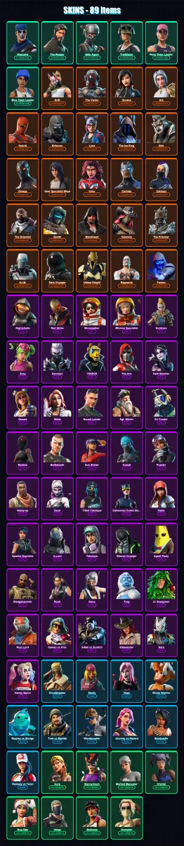 [PC/XBOX/PSN] | Warpaint | The Reaper | Elite Agent | Trailblazer | Rose Team Leader | 89 skin | 57 pickaxe | 69 emote | 63 glider | Lv882