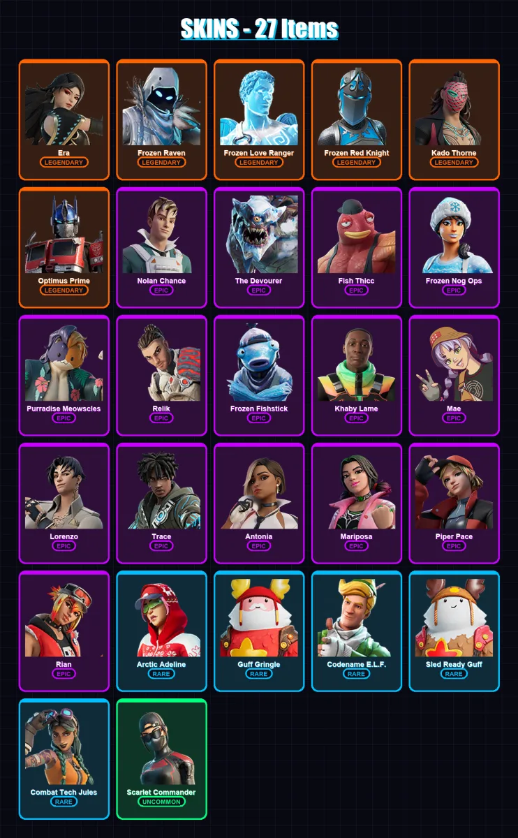 [PC/XBOX/PSN] | Era | Frozen Raven | Frozen Love Ranger | Frozen Red Knight | Kado Thorne | 27 skin | 23 pickaxe | 21 emote | 23 glider | Lv326