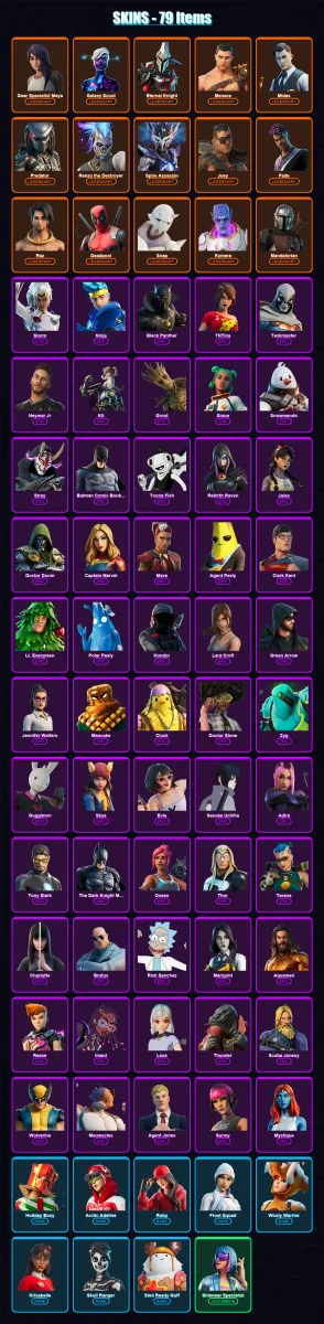 [PC/XBOX/PSN] | Gear Specialist Maya | Galaxy Scout | Eternal Knight | Menace | Midas | 79 skin | 89 pickaxe | 72 emote | 84 glider | Lv1470