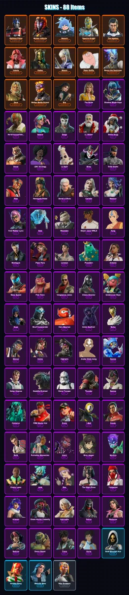 [PC/PSN] | Optimus Prime | Molten Valkyrie | Nezumi | Spectra Knight | The Ageless | 88 skin | 114 pickaxe | 94 emote | 94 glider | Lv1384