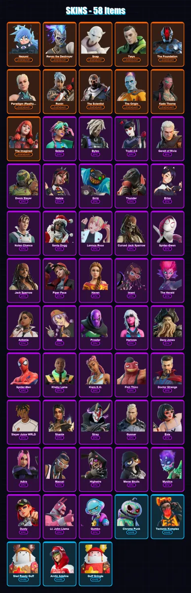 [PC/PSN] | Nezumi | Renzo the Destroyer | Snap | Twyn | The Foundation | 58 skin | 70 pickaxe | 60 emote | 72 glider | Lv1053