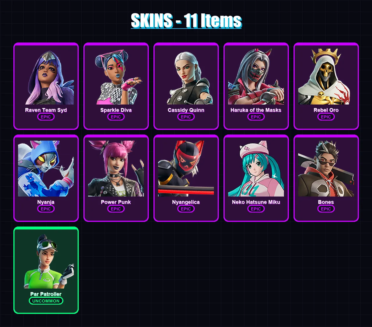 [PC/XBOX] | Raven Team Syd | Sparkle Diva | Cassidy Quinn | Haruka of the Masks | Rebel Oro | 11 skin | 20 pickaxe | 15 emote | 18 glider | Lv273