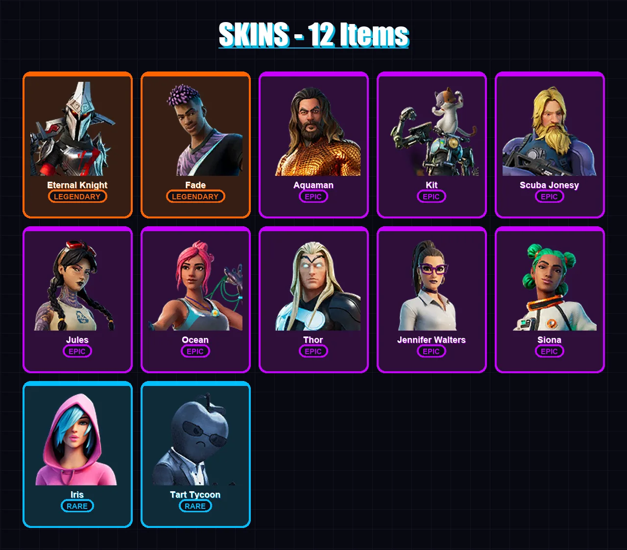 [PC/XBOX/PSN] | Eternal Knight | Fade | Aquaman | Kit | Scuba Jonesy | 12 skin | 15 pickaxe | 13 emote | 17 glider | Lv235