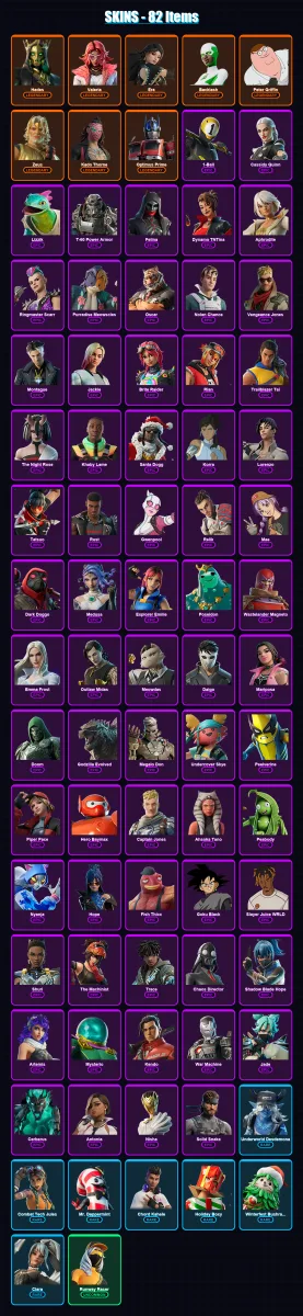 [PS4/PS5/XBOX/PC] | Hades | Valeria | Era | Backlash | Peter Griffin | 82 skin | 117 pickaxe | 88 emote | 79 glider | Lv1277