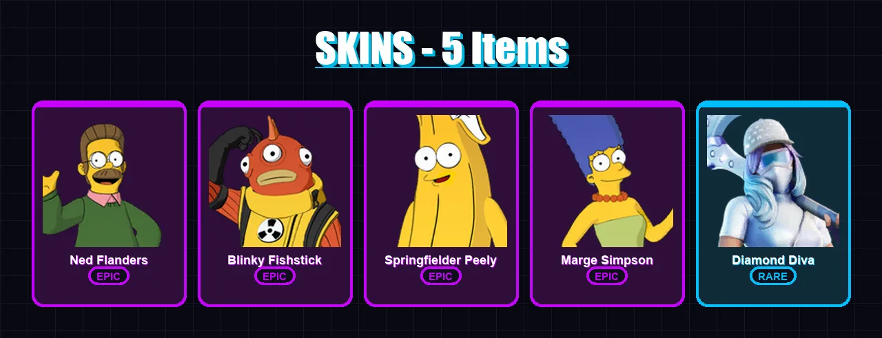 [PC/XBOX/PSN] | Ned Flanders | Blinky Fishstick | Springfielder Peely | 5 skin | Lv90