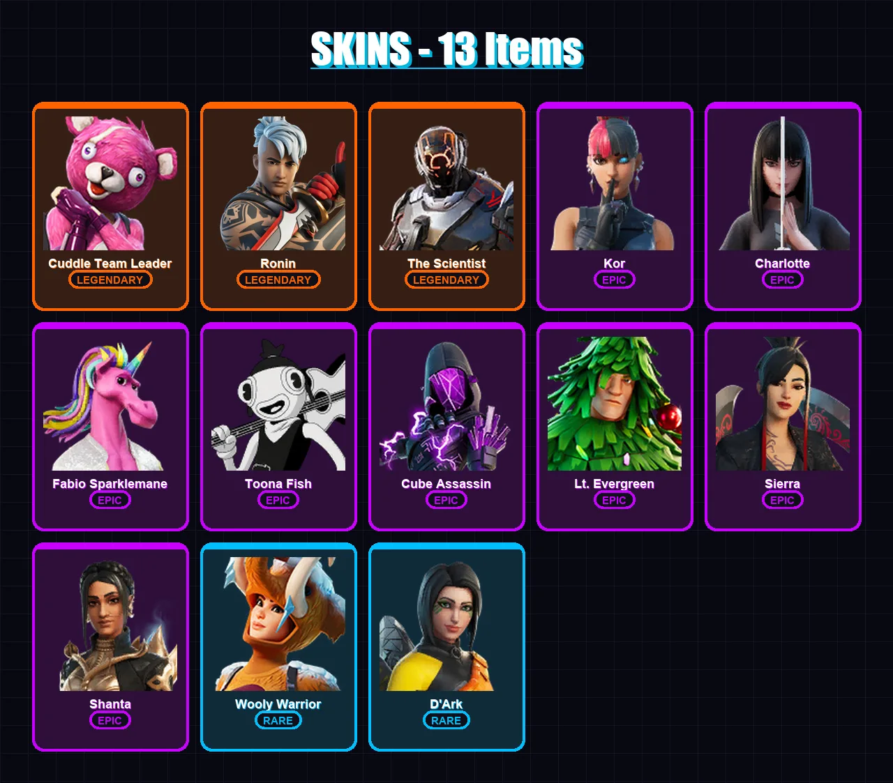 [PC/XBOX/PSN] | Cuddle Team Leader | Ronin | The Scientist | Kor | Charlotte | 13 skin | 24 pickaxe | 33 emote | 28 glider | Lv426