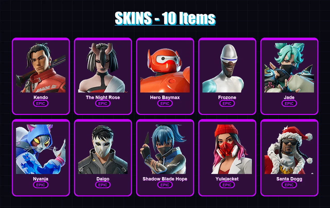 [PC/XBOX/PSN] | Kendo | The Night Rose | Hero Baymax | Frozone | Jade | 10 skin | 18 pickaxe | 11 emote | 12 glider | Lv122 — Game account