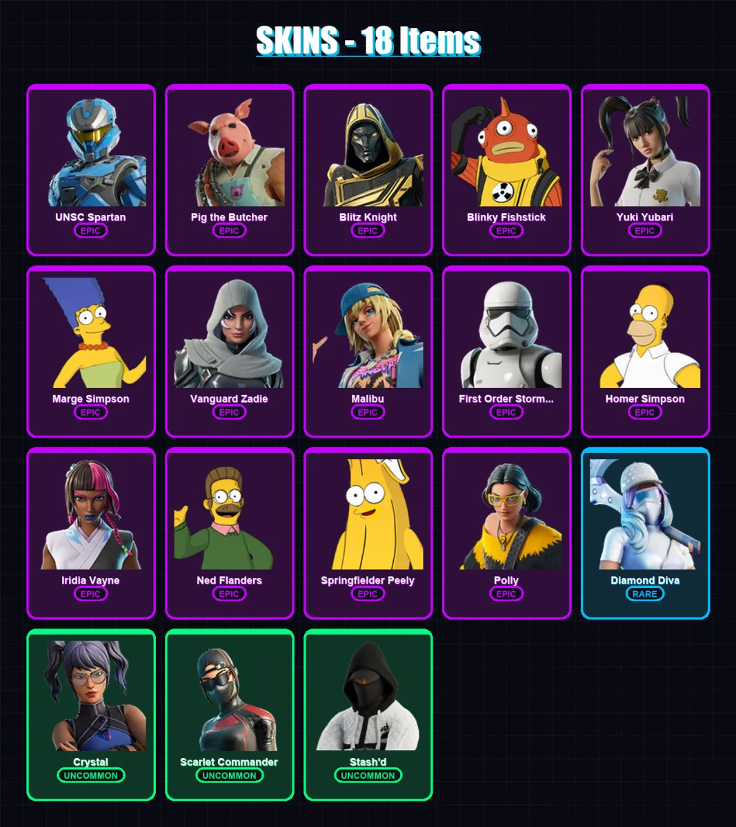 [PC/XBOX/PSN] | UNSC Spartan | Pig the Butcher | Blitz Knight | Blinky Fishstick | Yuki Yubari | 18 skin | 67 pickaxe | 30 emote | 41 glider | Lv780