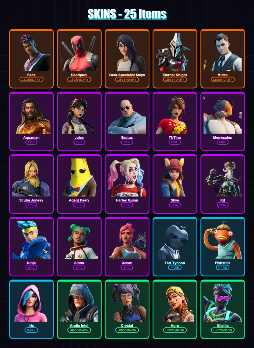 [PC/XBOX/PSN] | Fade | Deadpool | Gear Specialist Maya | Eternal Knight | Midas | 25 skin | 20 pickaxe | 27 emote | 23 glider | Lv350 — Fortnite account