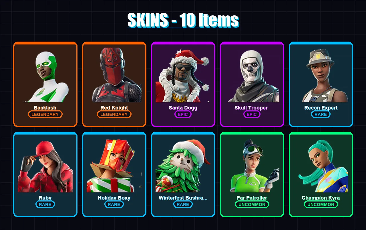 [PC/XBOX/PSN] | Backlash | Red Knight | Santa Dogg | Skull Trooper  | Recon Expert | 10 skin | 9 pickaxe | 5 emote | 10 glider | Lv60
