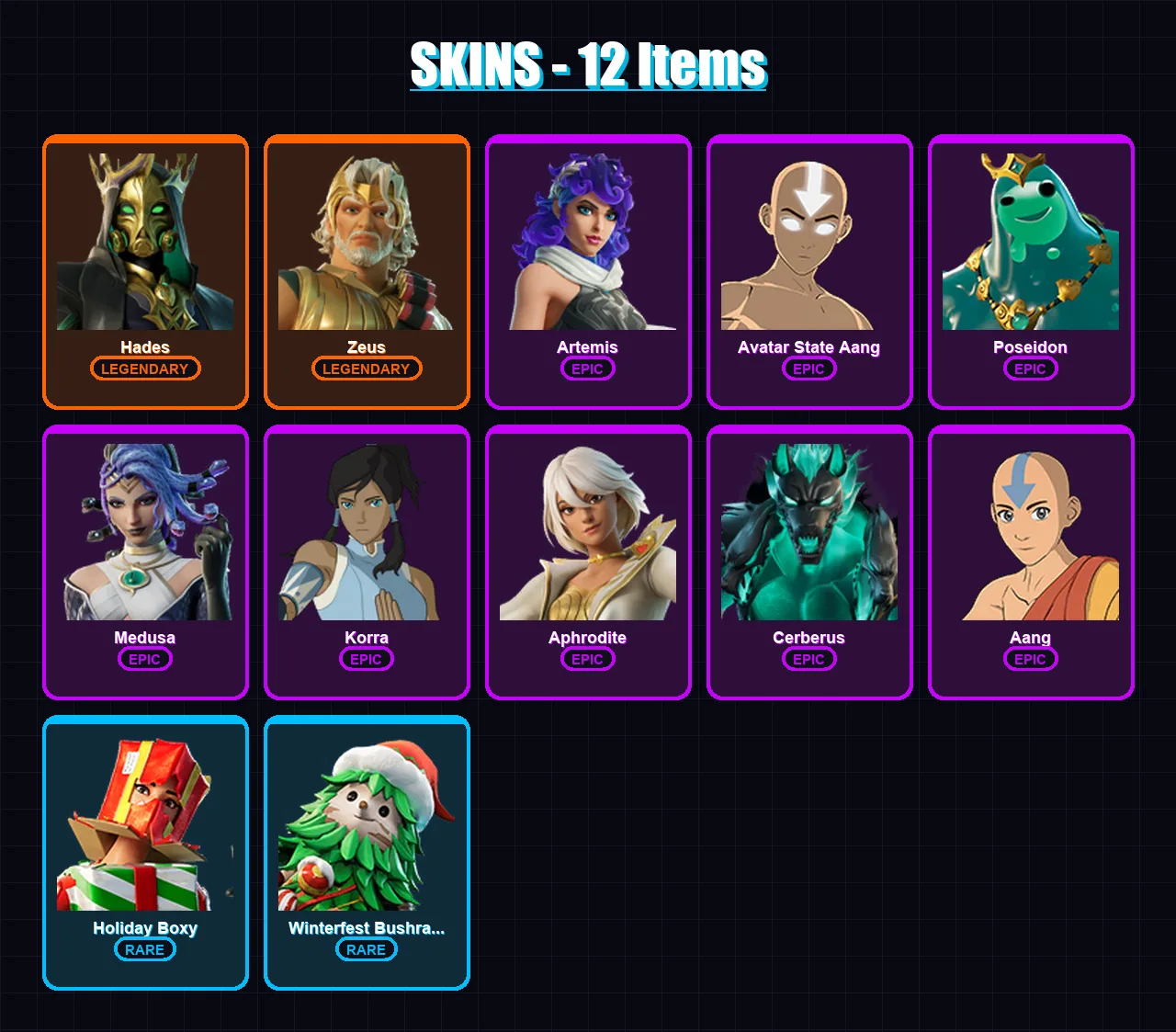 [PC/XBOX/PSN] | Hades | Zeus | Artemis | Avatar State Aang | Poseidon | 12 skin | 31 pickaxe | 17 emote | 23 glider | Lv341 — Fortnite account
