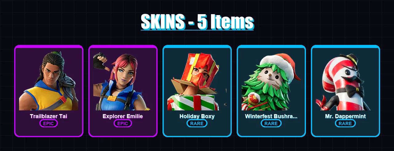 [PC/XBOX/PSN] | Trailblazer Tai | Explorer Emilie | Holiday Boxy | 5 skin | Lv74