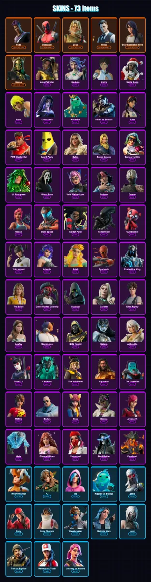 [PC/PSN] | Fade | Deadpool | Zeus | Midas | Gear Specialist Maya | 73 skin | 94 pickaxe | 70 emote | 67 glider | Lv831