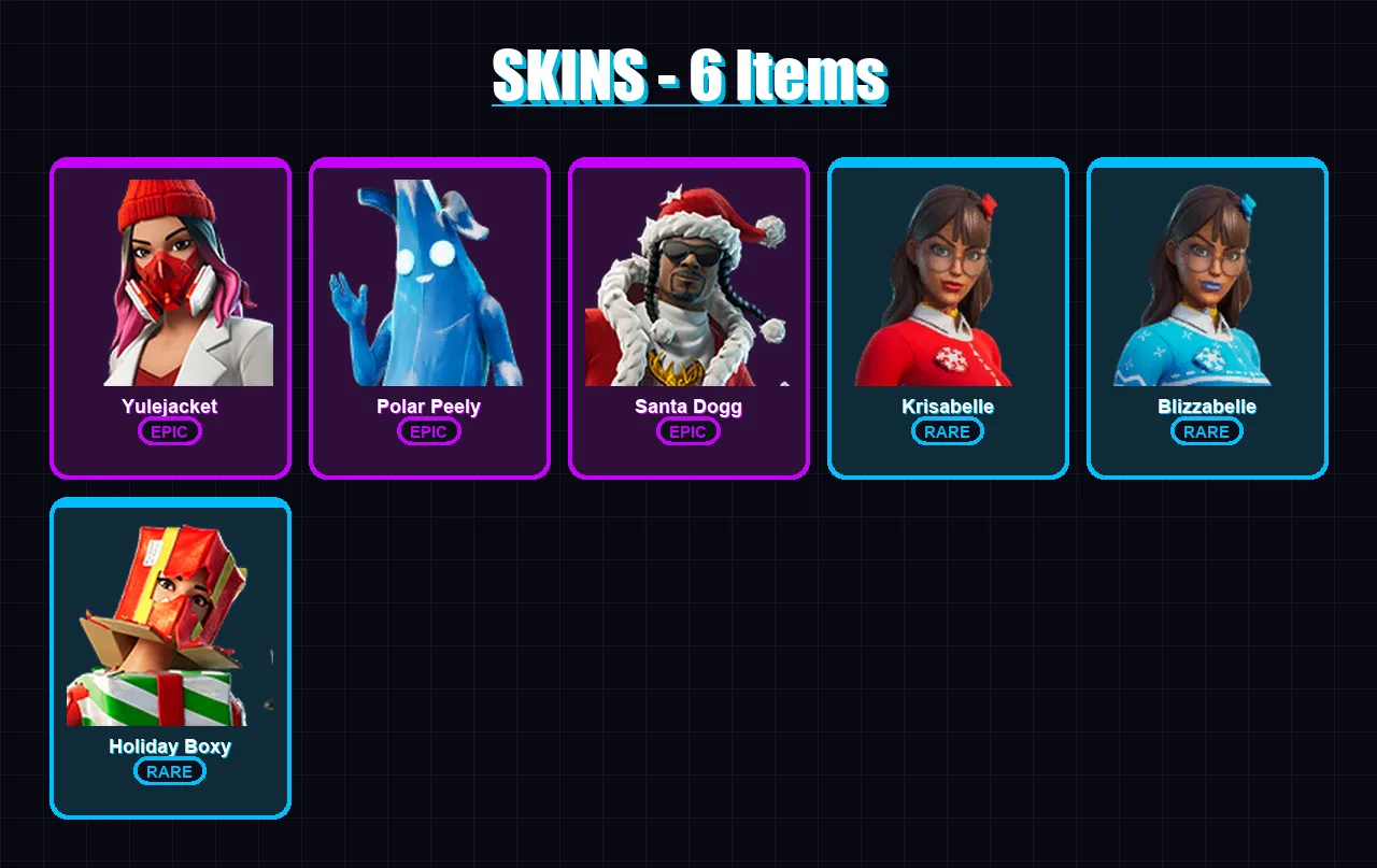 [PC/XBOX/PSN] | Yulejacket | Polar Peely | Santa Dogg | Krisabelle | Blizzabelle | 6 skin | 20 pickaxe | 11 emote | 15 glider | Lv164