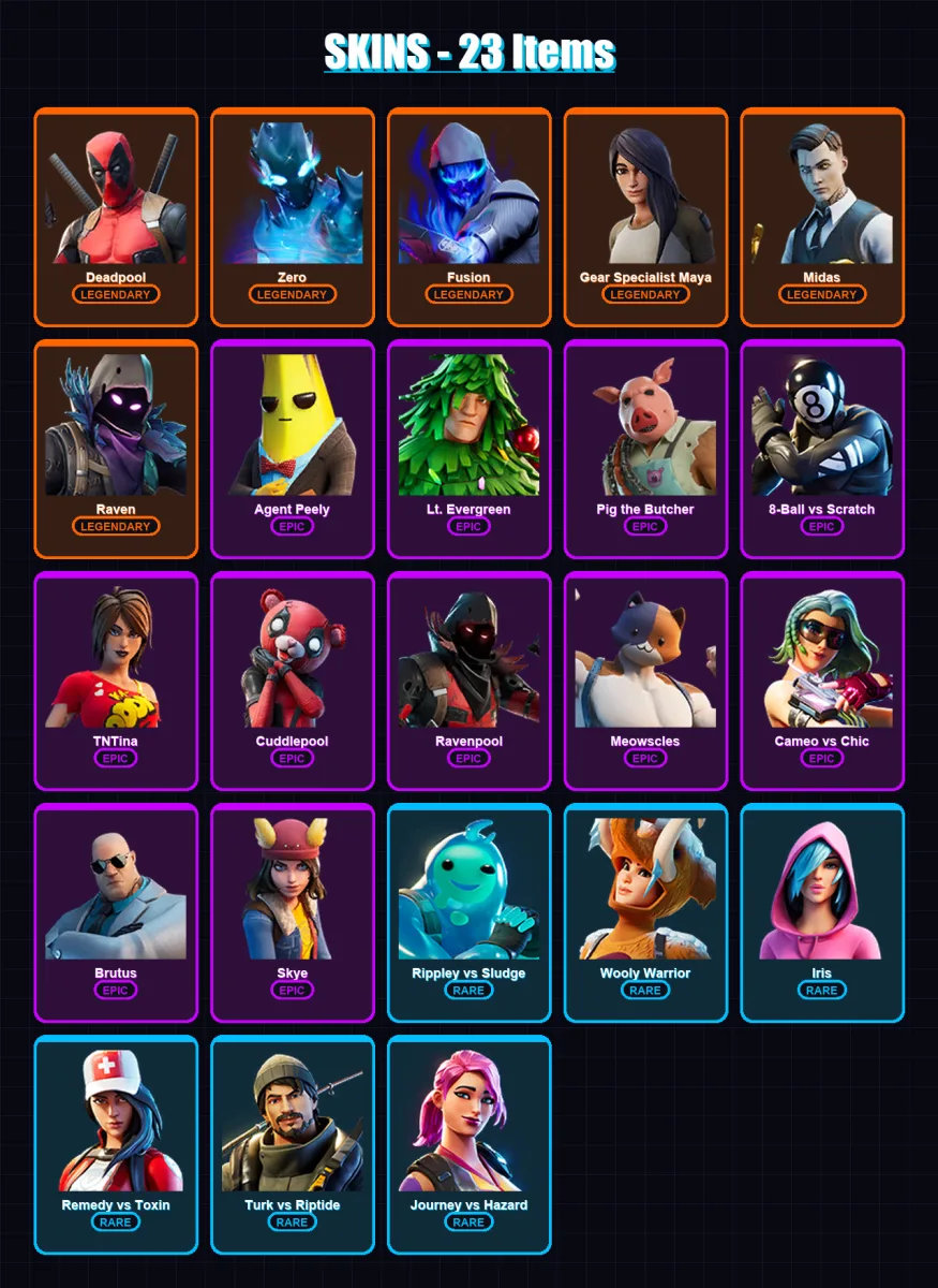 [SWITCH/XBOX/PSN/PC] | Deadpool | Zero | Fusion | Gear Specialist Maya | Midas | 23 skin | 25 pickaxe | 29 emote | 21 glider | Lv405 — Fortnite account