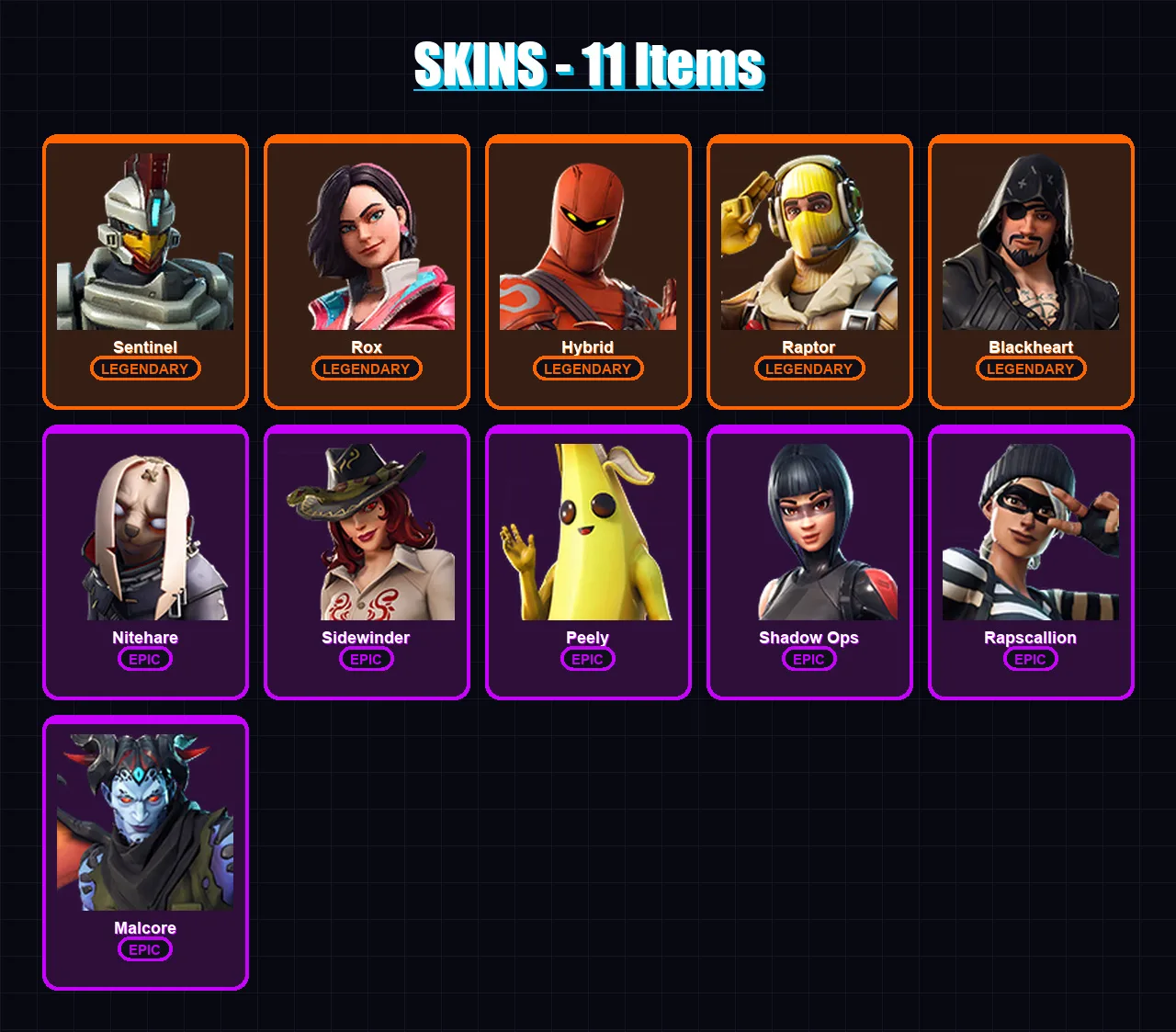 [SWITCH/XBOX/PSN/PC] | Sentinel | Rox | Hybrid | Raptor | Blackheart | 11 skin | 7 pickaxe | 8 emote | 6 glider | Lv80