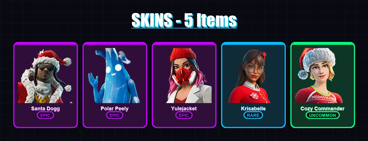 [PC/XBOX/PSN] | Santa Dogg | Polar Peely | Yulejacket | Krisabelle | Cozy Commander | 5 skin | 19 pickaxe | 11 emote | 17 glider | Lv245