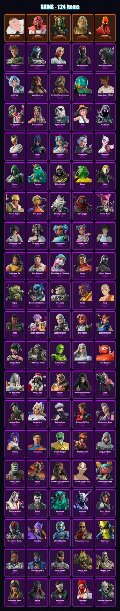 [PC/XBOX/PSN] | Peter Griffin | Valeria | Hades | Zeus | Inferno | 124 skin | 156 pickaxe | 123 emote | 103 glider | Lv3284 — Fortnite account